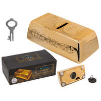 ANAHTARLI KUMBARA ALTIN - SAVING BOX WITH LOCK GOLD BAR 16,5x8,5x5 cm. - Thumbnail