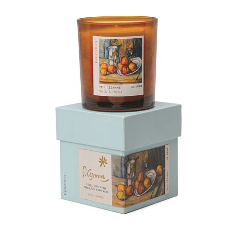 EMPRESYONİSTLER CAM MUM 170 gr. - IMPRESSIONIST GLASS CANDLE DEGAS CEZANNE 'STILL LIFE WITH MILK JUG&FRUIT